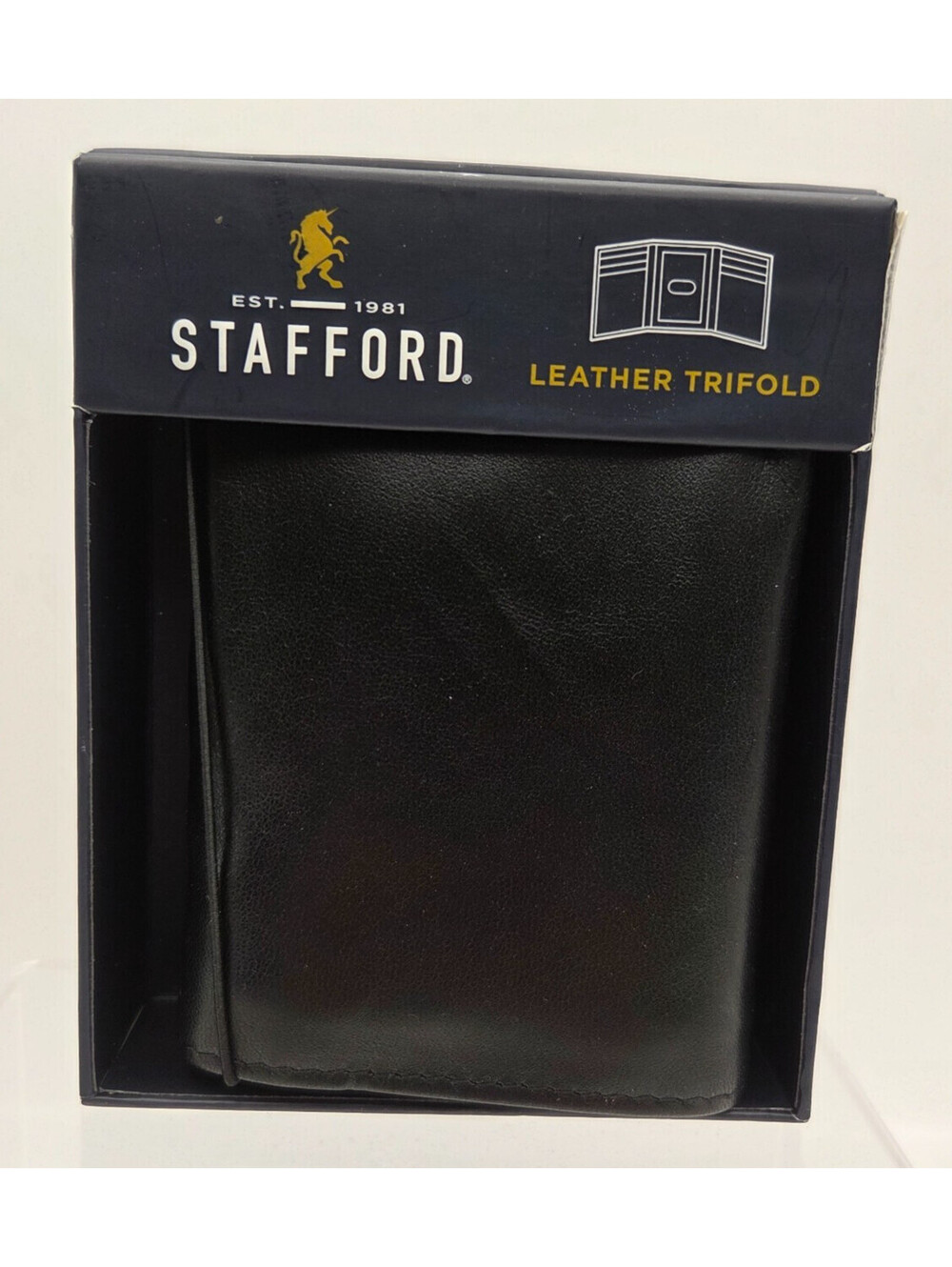 Stafford Black Leather Trifold Wallet RFID Blocking New in Box